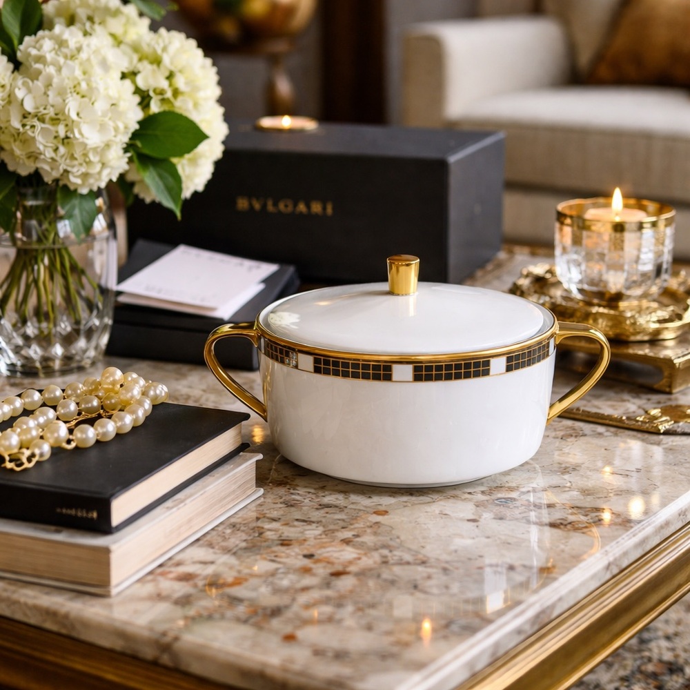 NIB ROSENTHAL BVLGARI Quadri Covered Vegetable Bowl with Lid | Authentic